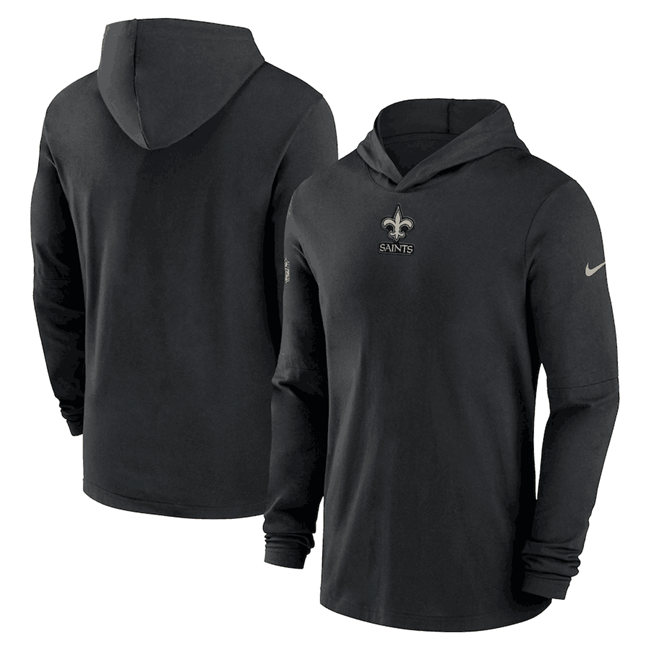 Men's New Orleans Saints Black Sideline Performance Long Sleeve Hoodie T-Shirt